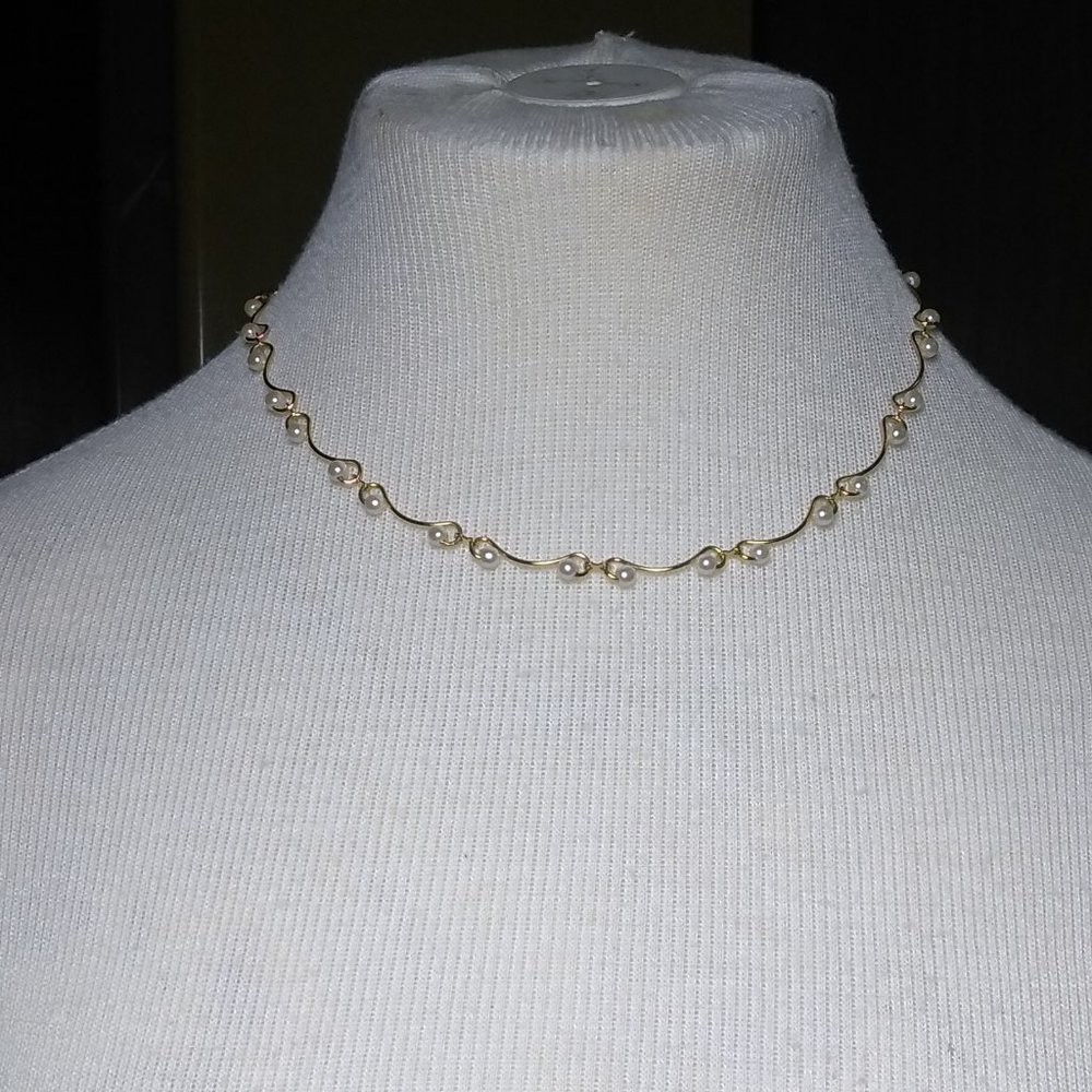 Gold Tone with Faux Pearls Necklace